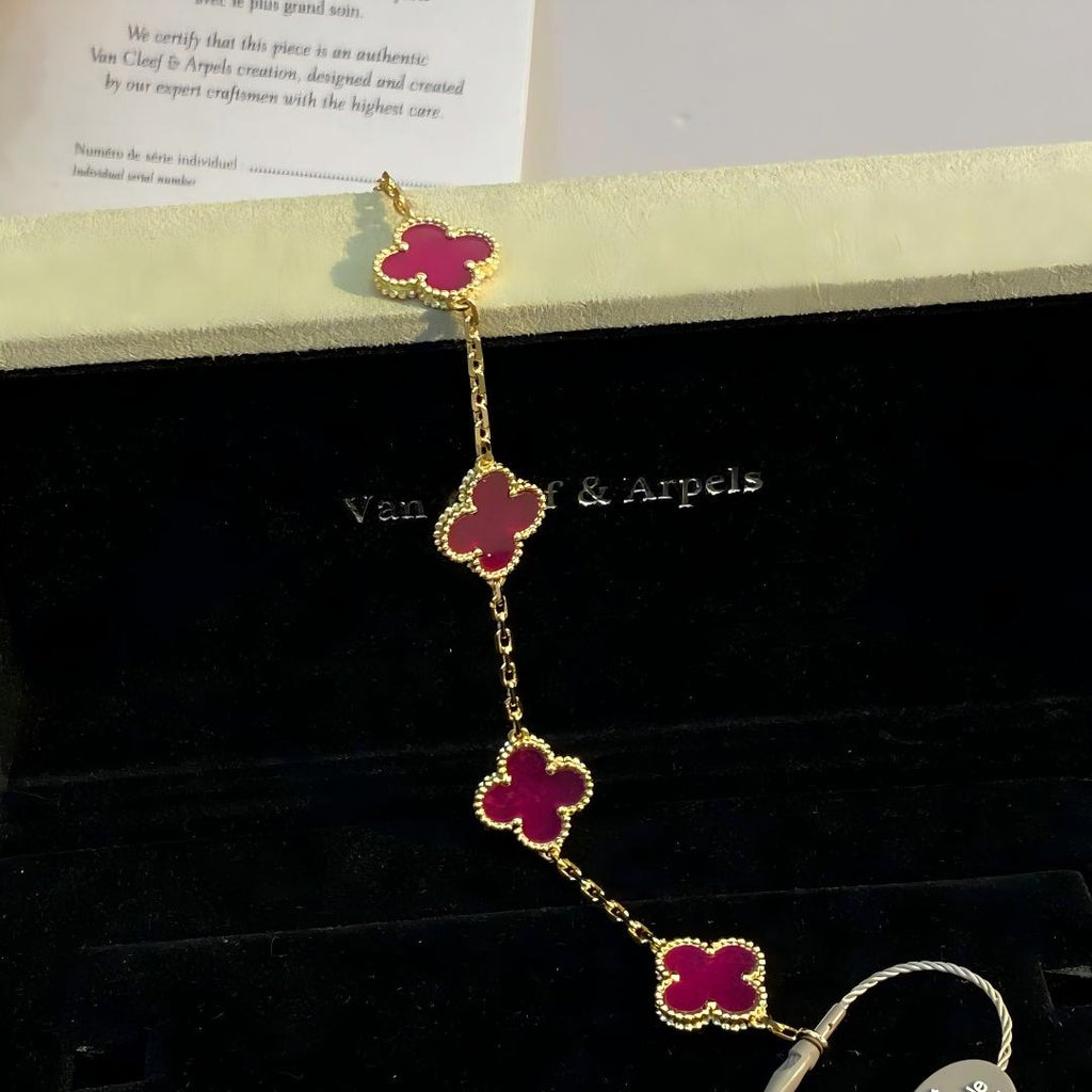 [Demo]NEW CLOVER 5 MOTIFS PINK ENAMEL BRACELET
