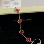 [Demo]NEW CLOVER 5 MOTIFS PINK ENAMEL BRACELET