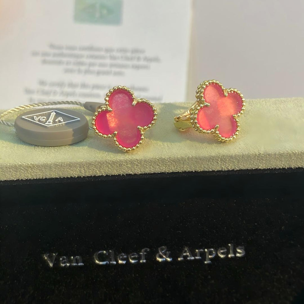 [Demo]NEW CLOVER 15MM PINK ENAMEL STUD EARRINGS