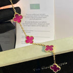 [Demo]NEW CLOVER 5 MOTIFS PINK ENAMEL BRACELET