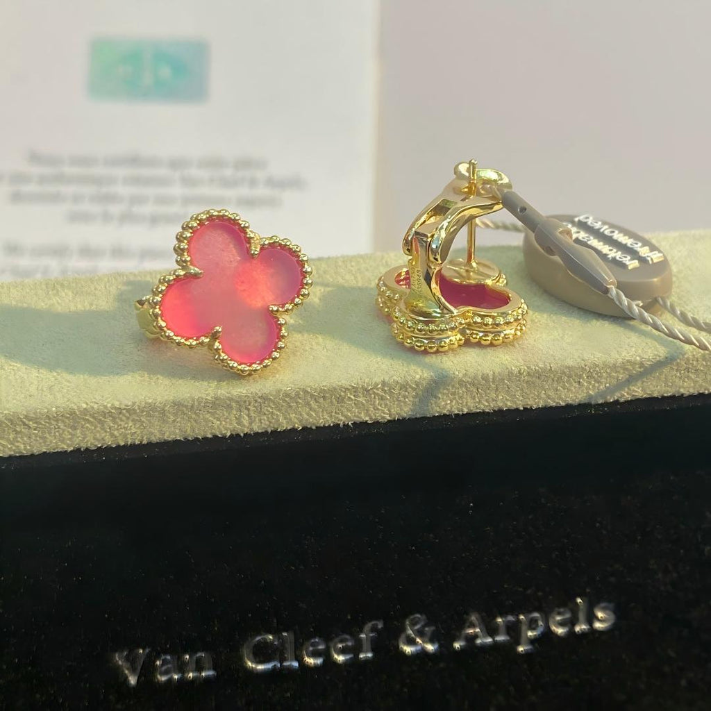 [Demo]NEW CLOVER 15MM PINK ENAMEL STUD EARRINGS