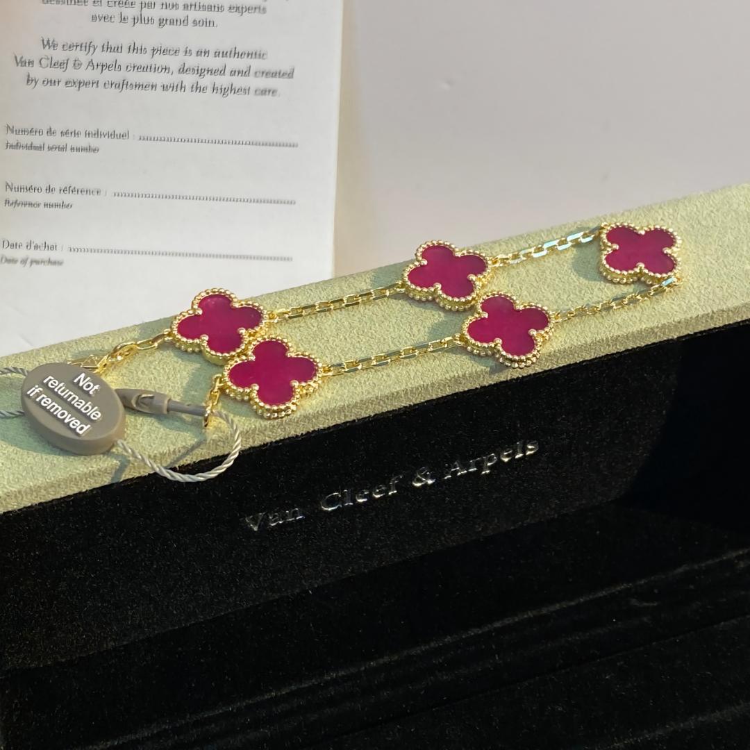 [Demo]NEW CLOVER 5 MOTIFS PINK ENAMEL BRACELET
