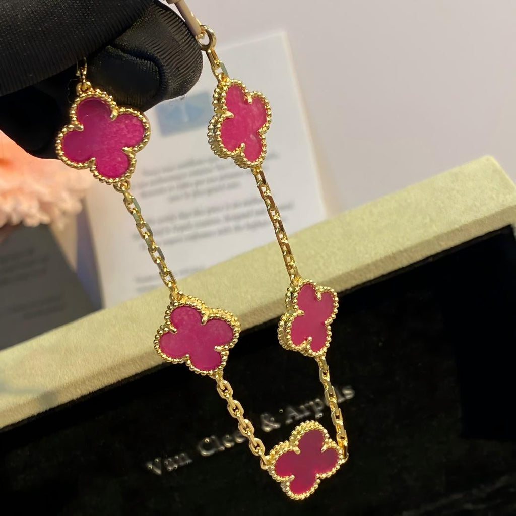 [Demo]NEW CLOVER 5 MOTIFS PINK ENAMEL BRACELET
