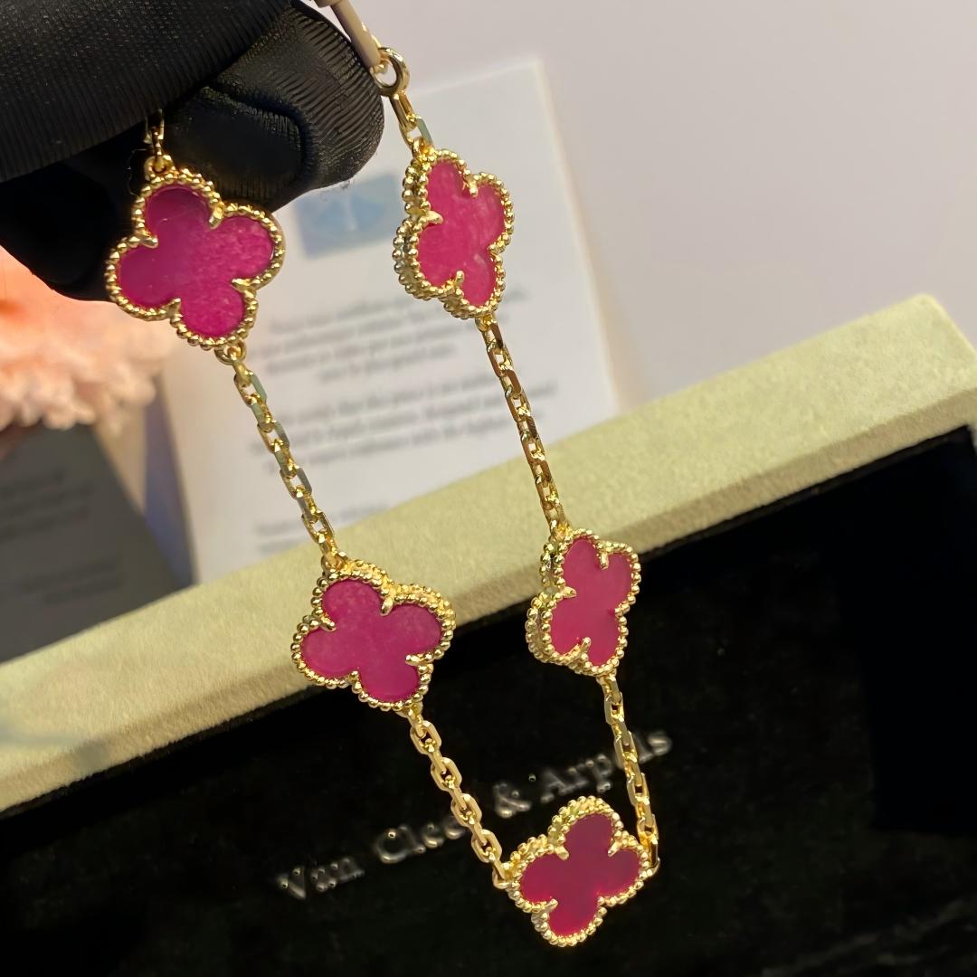 [Demo]NEW CLOVER 5 MOTIFS PINK ENAMEL BRACELET