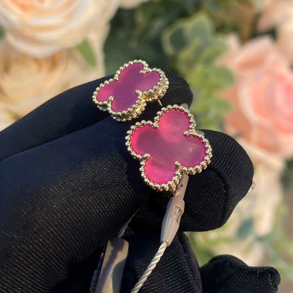 [Demo]NEW CLOVER 15MM PINK ENAMEL STUD EARRINGS