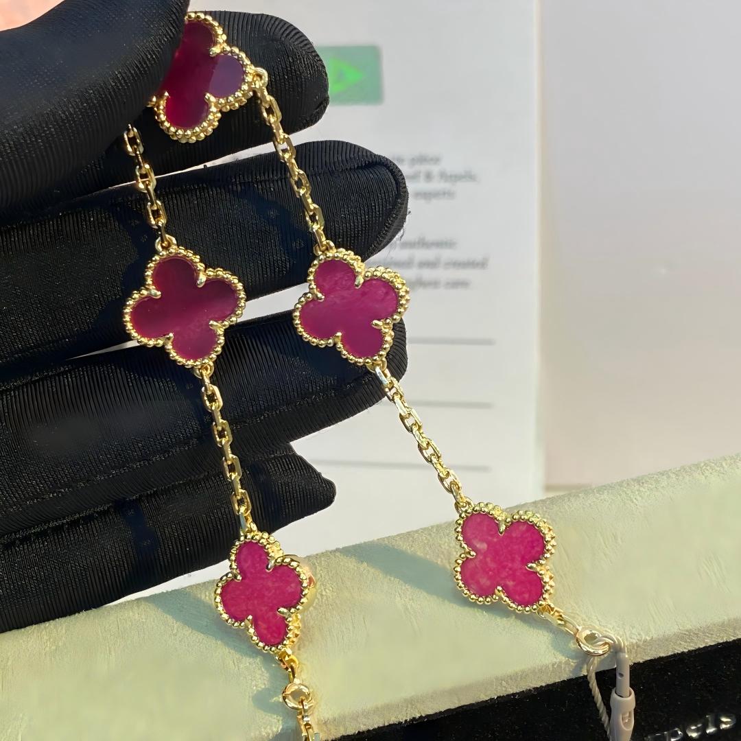 [Demo]NEW CLOVER 5 MOTIFS PINK ENAMEL BRACELET