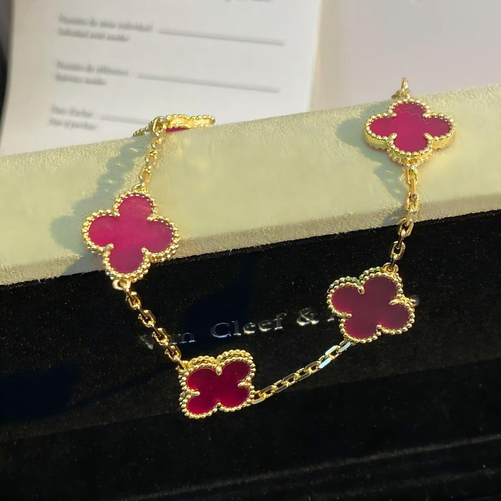 [Demo]NEW CLOVER 5 MOTIFS PINK ENAMEL BRACELET