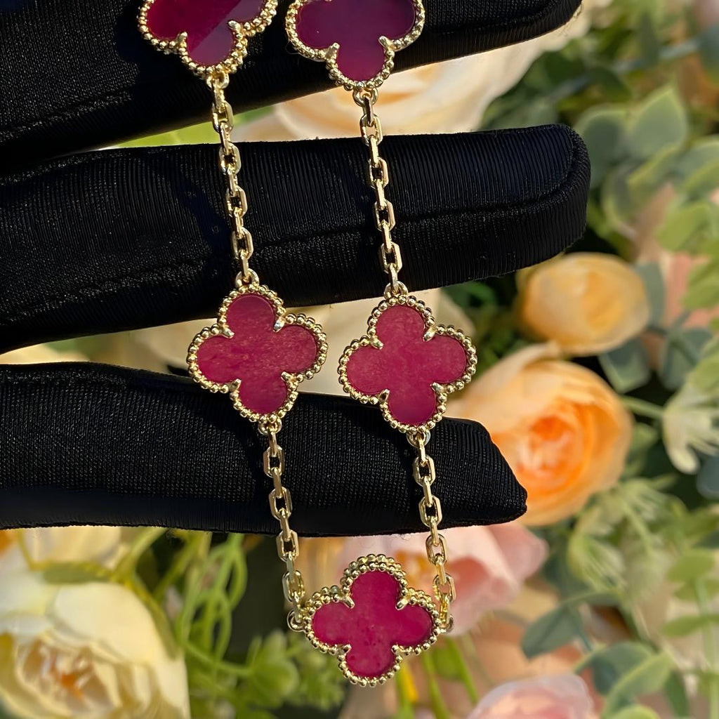 [Demo]NEW CLOVER 5 MOTIFS PINK ENAMEL BRACELET