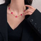[Demo]NEW CLOVER 10 MOTIFS PINK ENAMEL NECKLACE