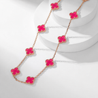 [Demo]NEW CLOVER 10 MOTIFS PINK ENAMEL NECKLACE