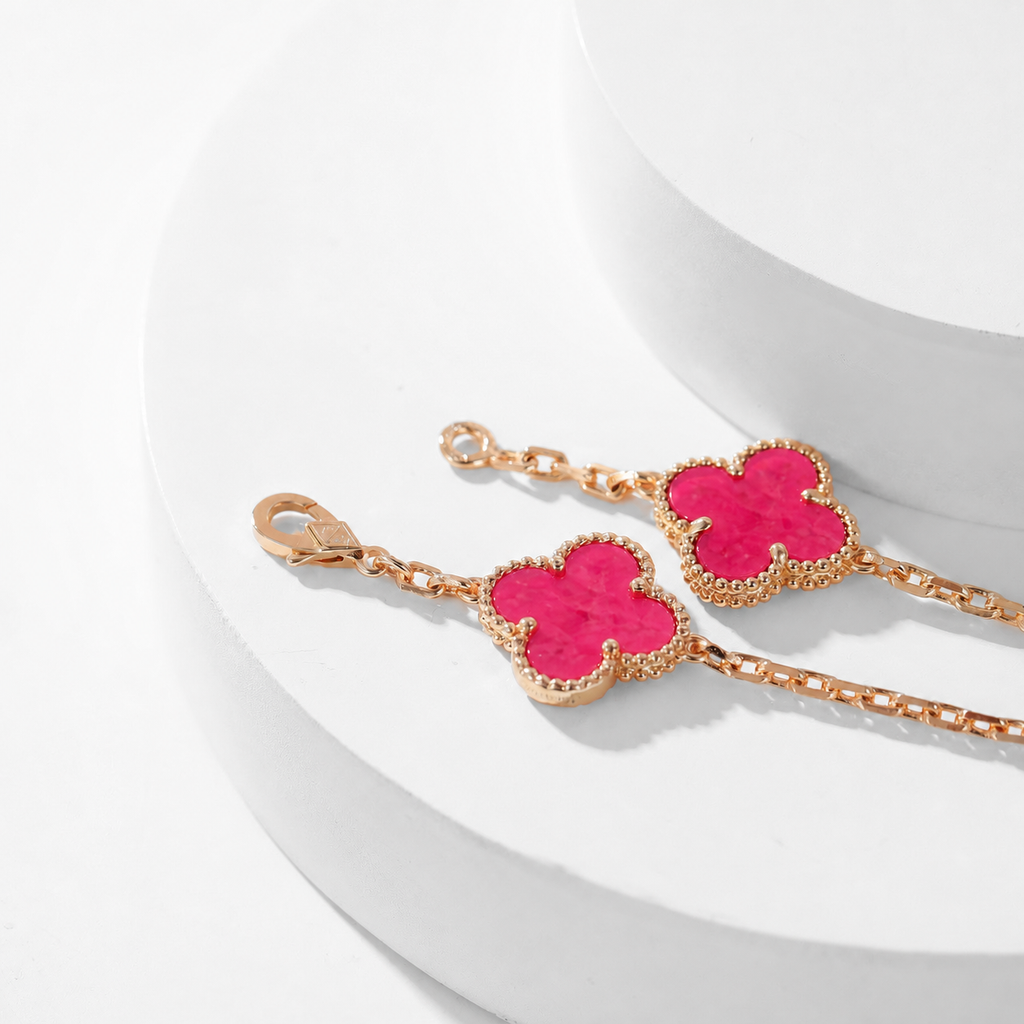 [Demo]NEW CLOVER 10 MOTIFS PINK ENAMEL NECKLACE
