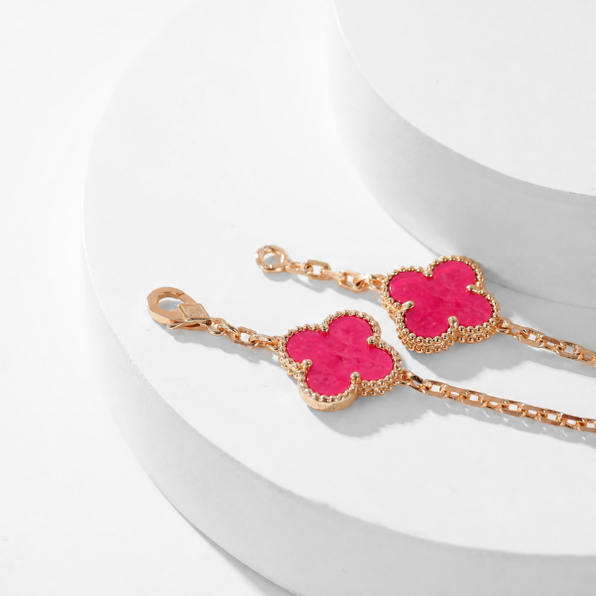 [Demo]NEW CLOVER 10 MOTIFS PINK ENAMEL NECKLACE