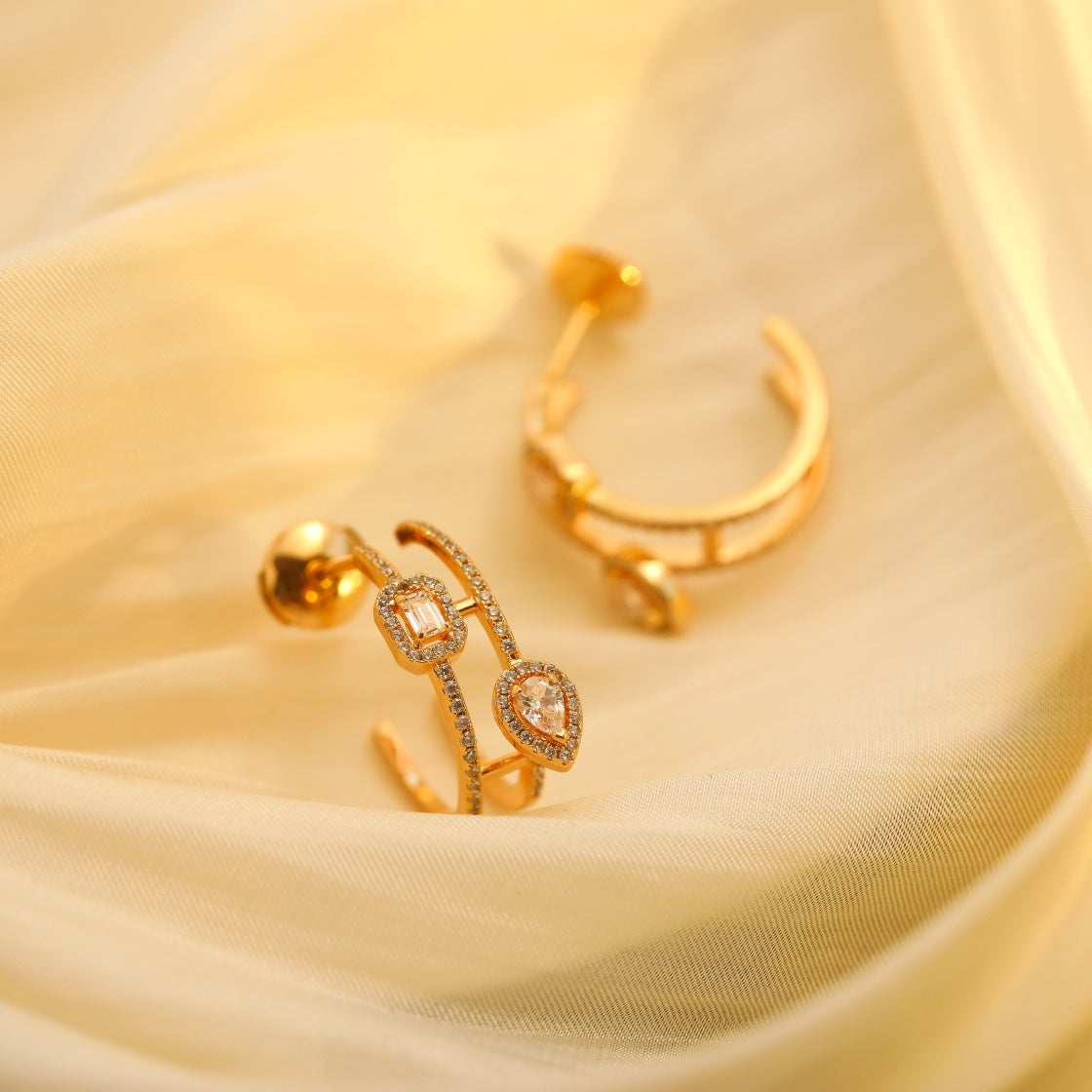 [Twinkle ]CREOLES MY TWIN 2 RANGS SILVER DIAMOND EARRINGS