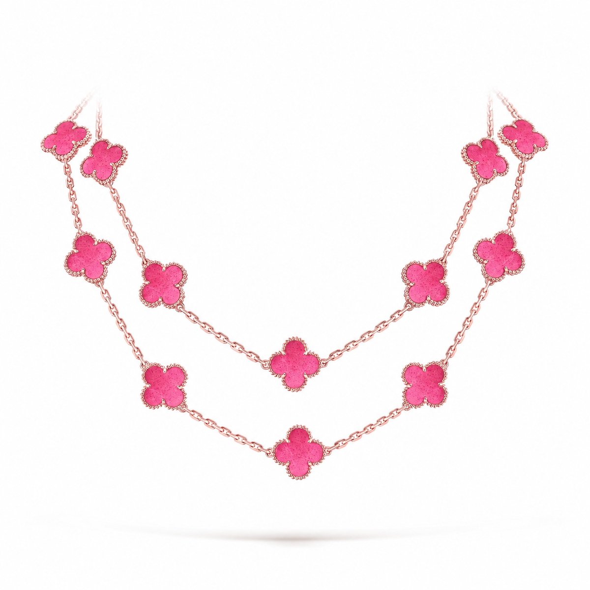 [Demo] NEW CLOVER 20 MOTIFS PINK ENAMEL NECKLACE