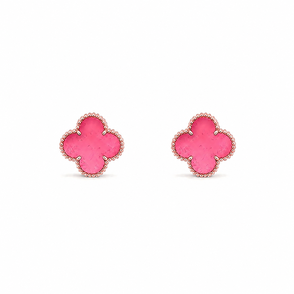 [Demo]NEW CLOVER 15MM PINK ENAMEL STUD EARRINGS