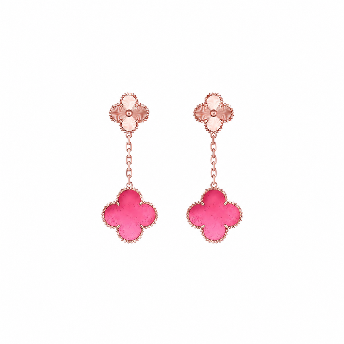 [Demo]NEW CLOVER 2 MOTIF PINK ENAMEL EARRINGS
