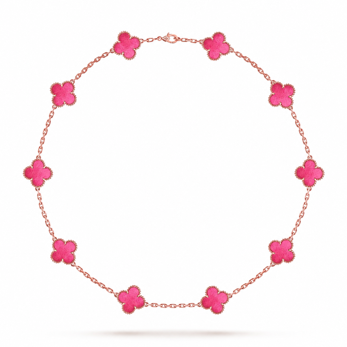 [Demo]NEW CLOVER 10 MOTIFS PINK ENAMEL NECKLACE