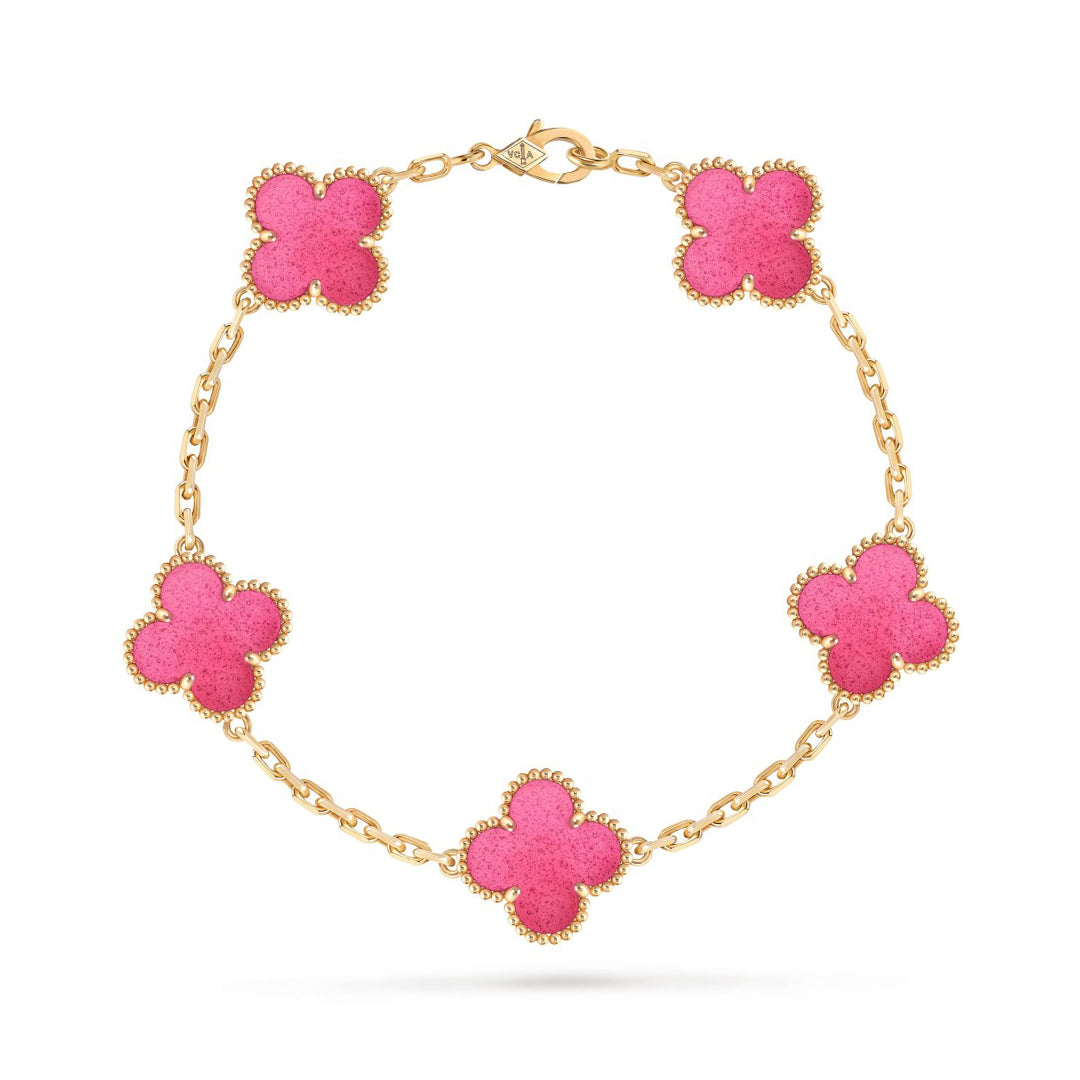 [Demo]NEW CLOVER 5 MOTIFS PINK ENAMEL BRACELET
