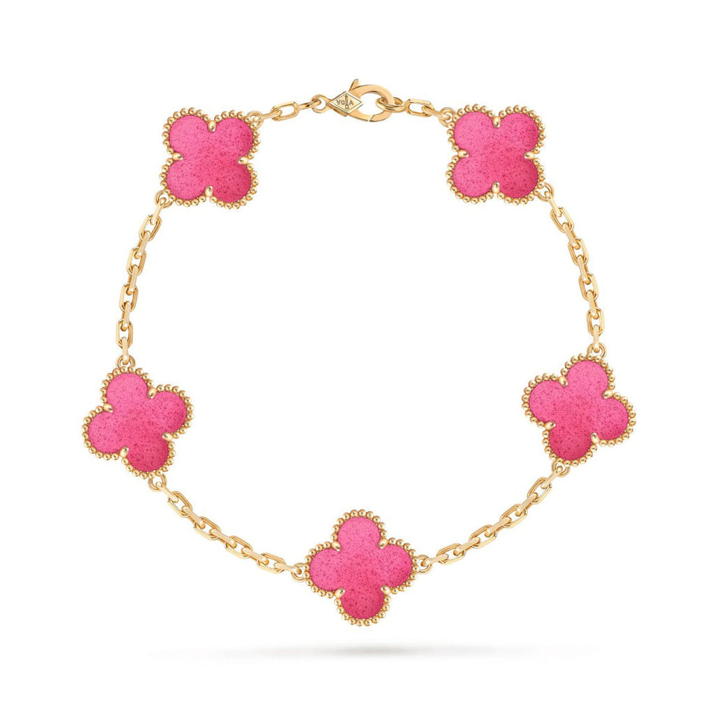 [Demo]NEW CLOVER 5 MOTIFS PINK ENAMEL BRACELET