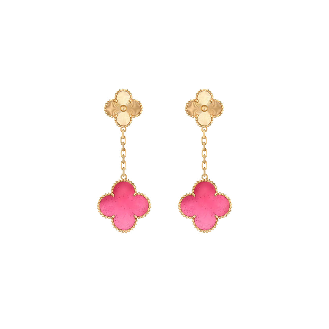 [Demo]NEW CLOVER 2 MOTIF PINK ENAMEL EARRINGS