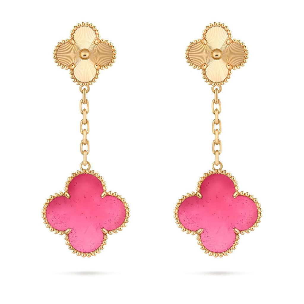 [Demo]NEW CLOVER 2 MOTIF PINK ENAMEL EARRINGS