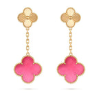 [Demo]NEW CLOVER 2 MOTIF PINK ENAMEL EARRINGS