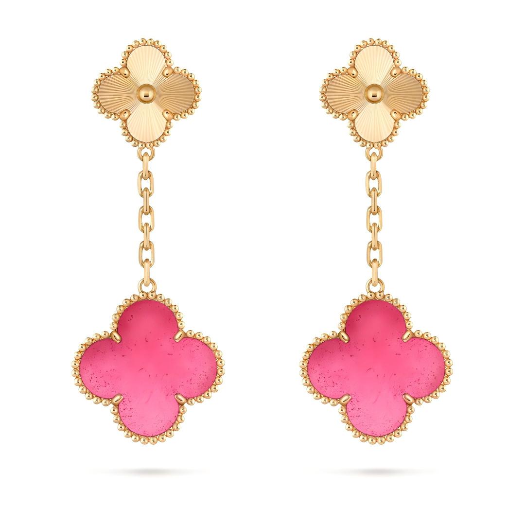 [Demo]NEW CLOVER 2 MOTIF PINK ENAMEL EARRINGS