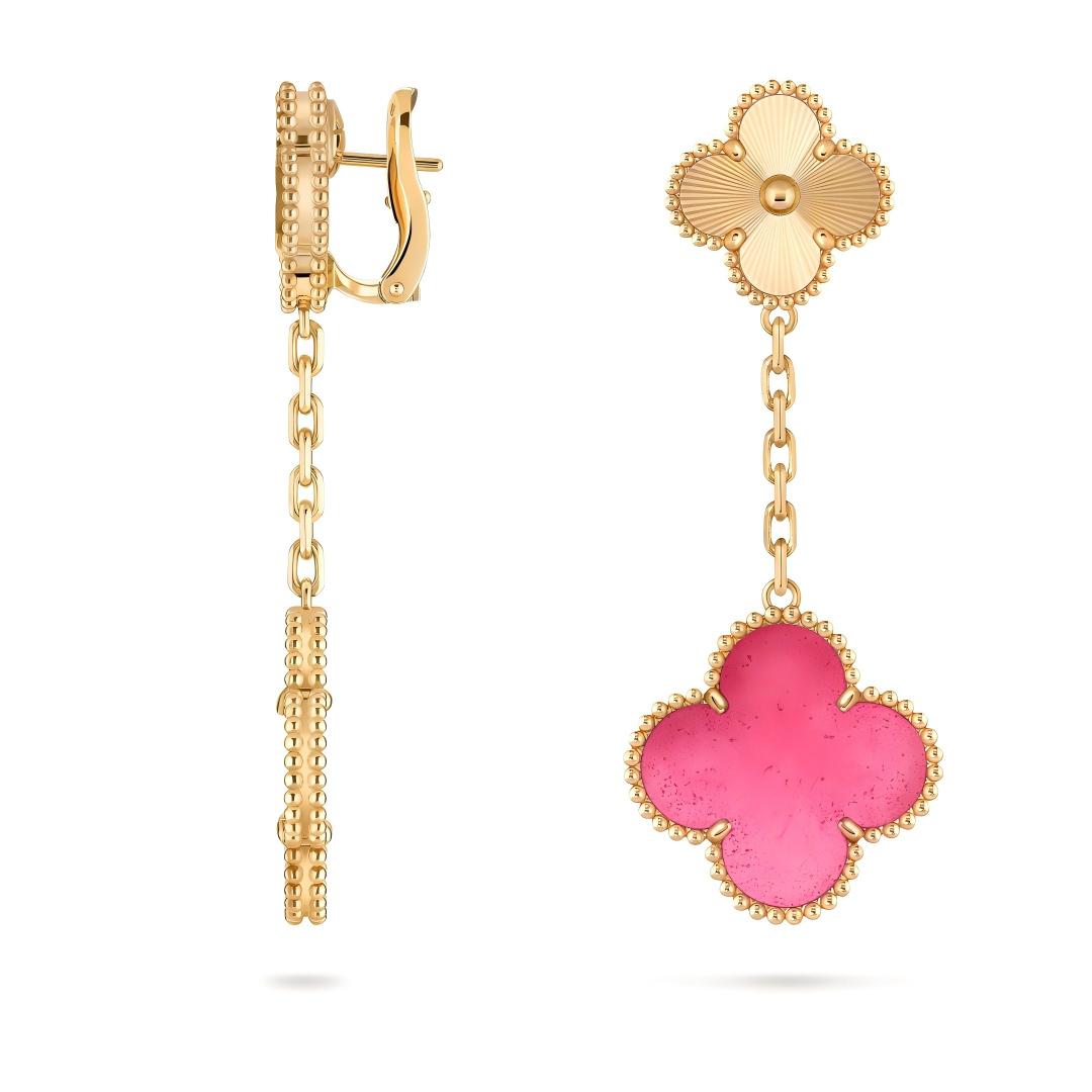[Demo]NEW CLOVER 2 MOTIF PINK ENAMEL EARRINGS