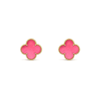 [Demo]NEW CLOVER 15MM PINK ENAMEL STUD EARRINGS
