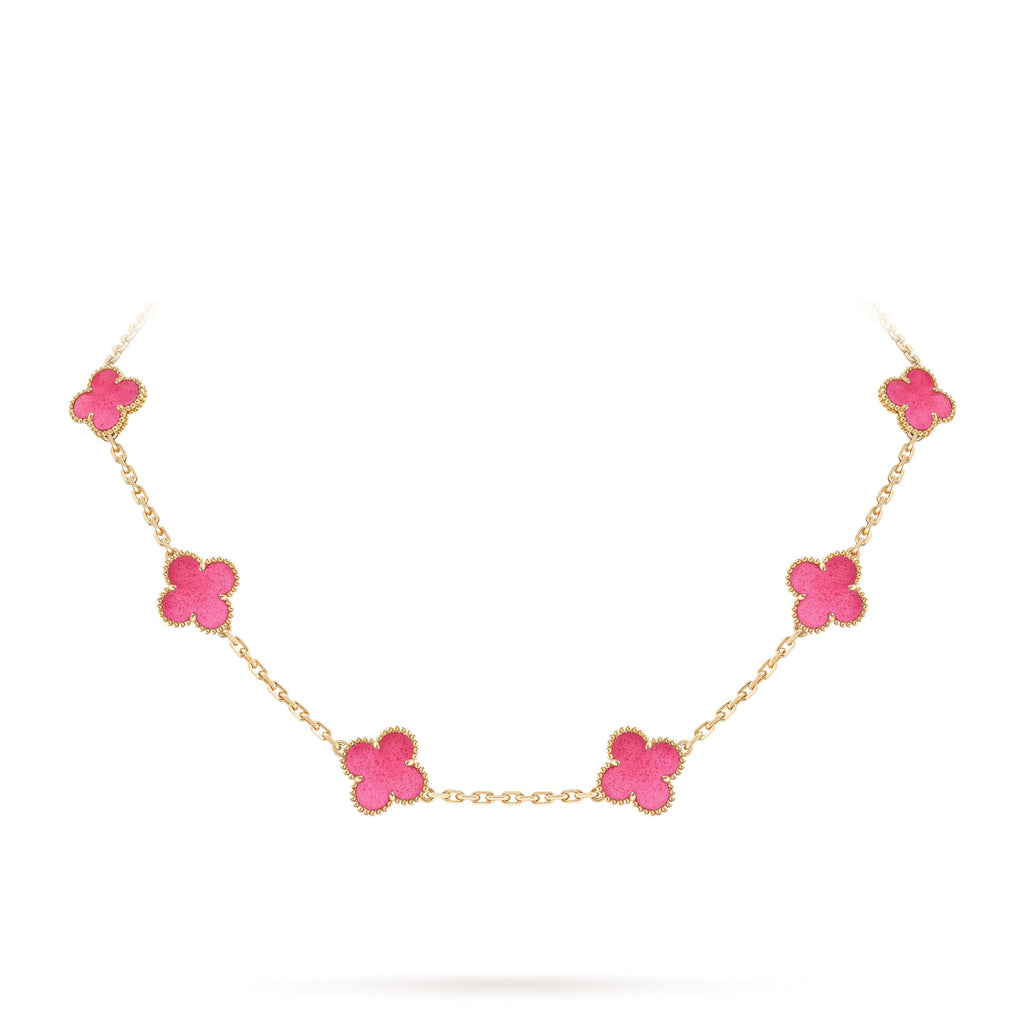 [Demo]NEW CLOVER 10 MOTIFS PINK ENAMEL NECKLACE