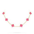 [Demo]NEW CLOVER 10 MOTIFS PINK ENAMEL NECKLACE