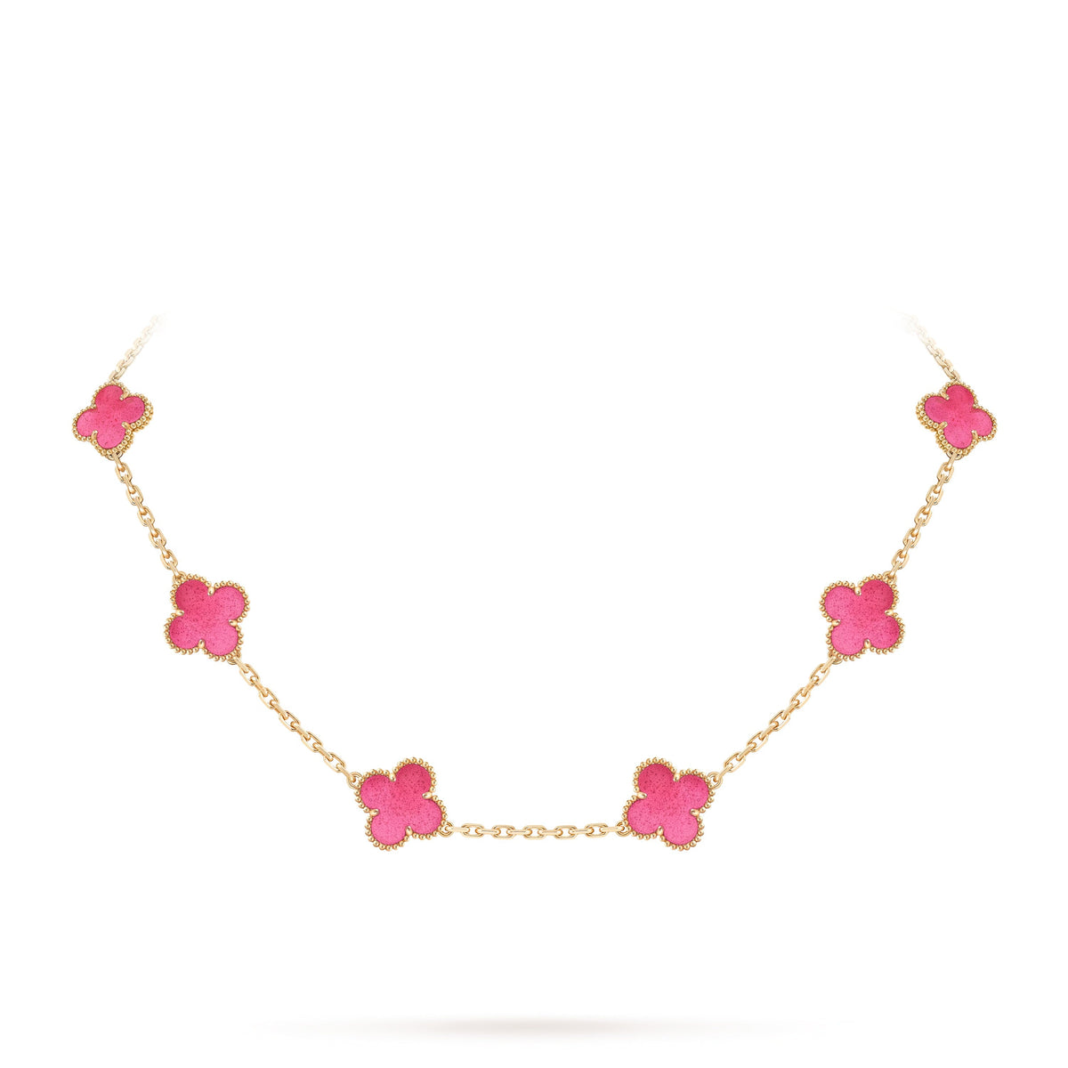 [Demo]NEW CLOVER 10 MOTIFS PINK ENAMEL NECKLACE