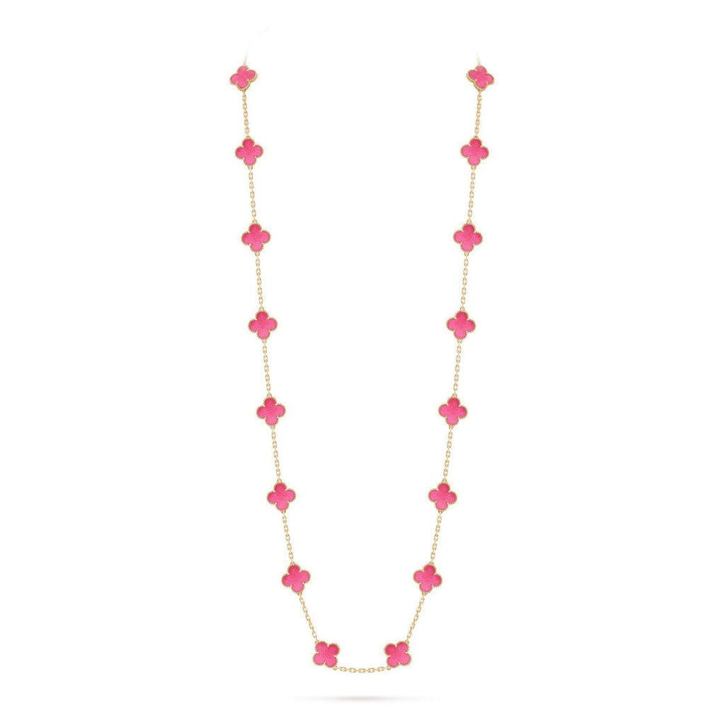 [Demo] NEW CLOVER 20 MOTIFS PINK ENAMEL NECKLACE