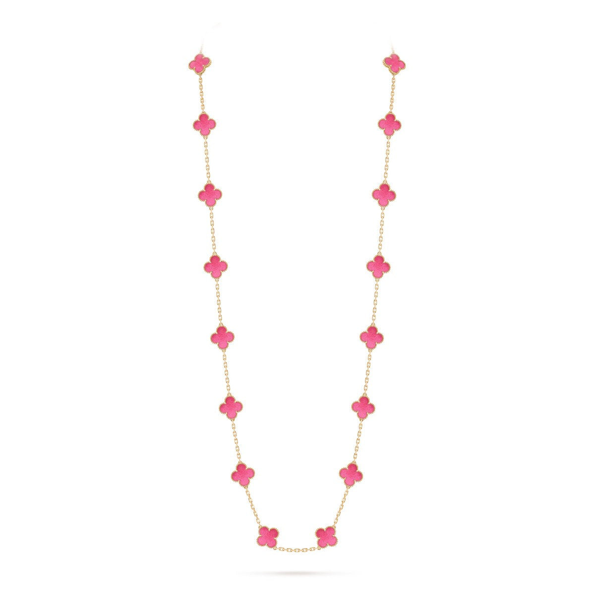 [Demo] NEW CLOVER 20 MOTIFS PINK ENAMEL NECKLACE