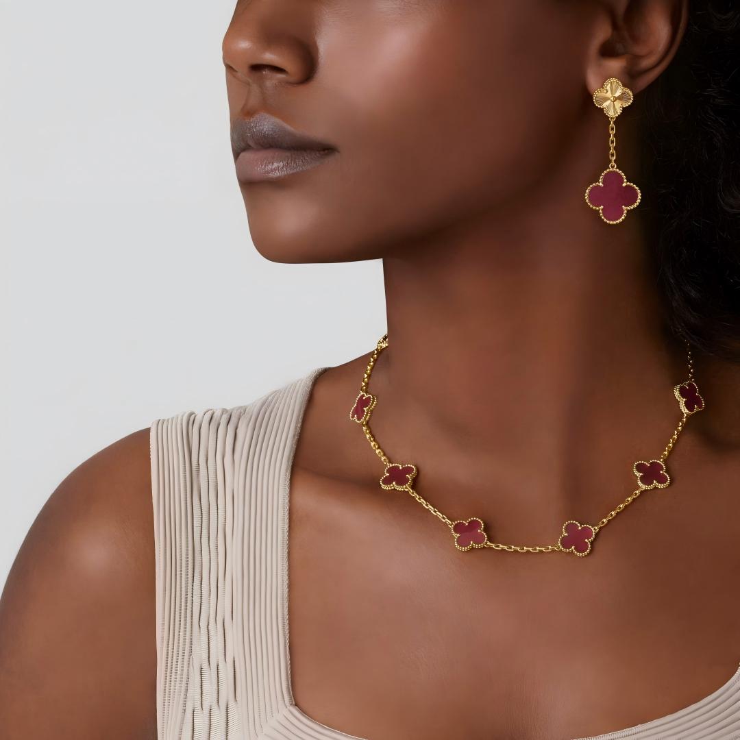 [Demo]NEW CLOVER 10 MOTIFS PINK ENAMEL NECKLACE