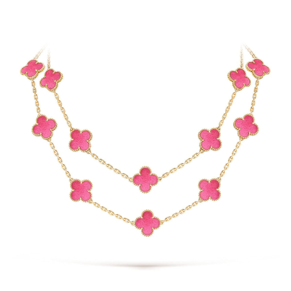 [Demo] NEW CLOVER 20 MOTIFS PINK ENAMEL NECKLACE