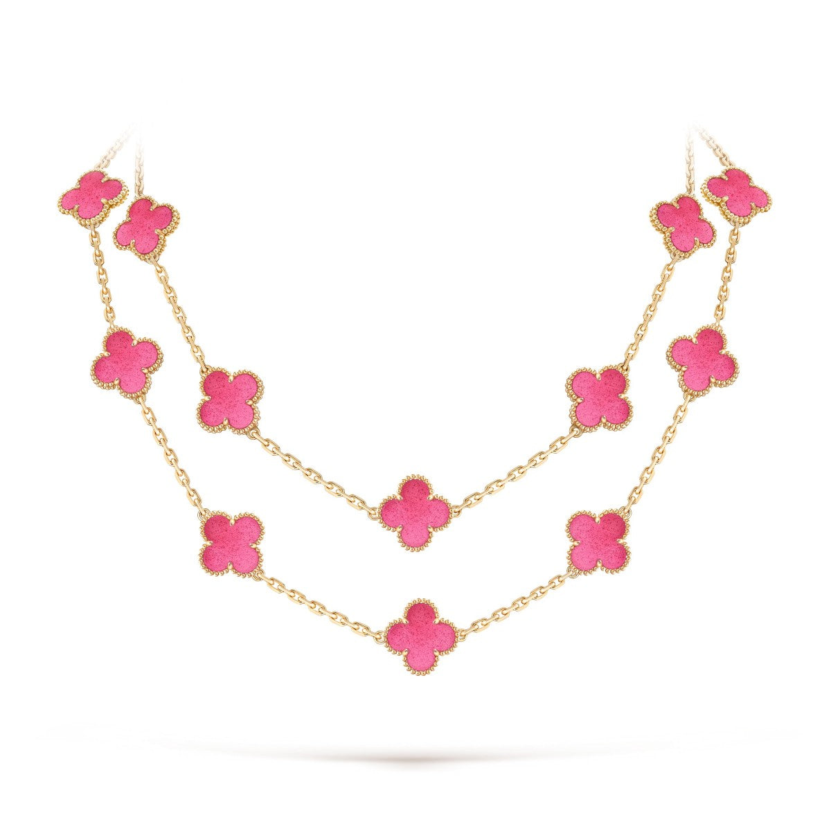 [Demo] NEW CLOVER 20 MOTIFS PINK ENAMEL NECKLACE