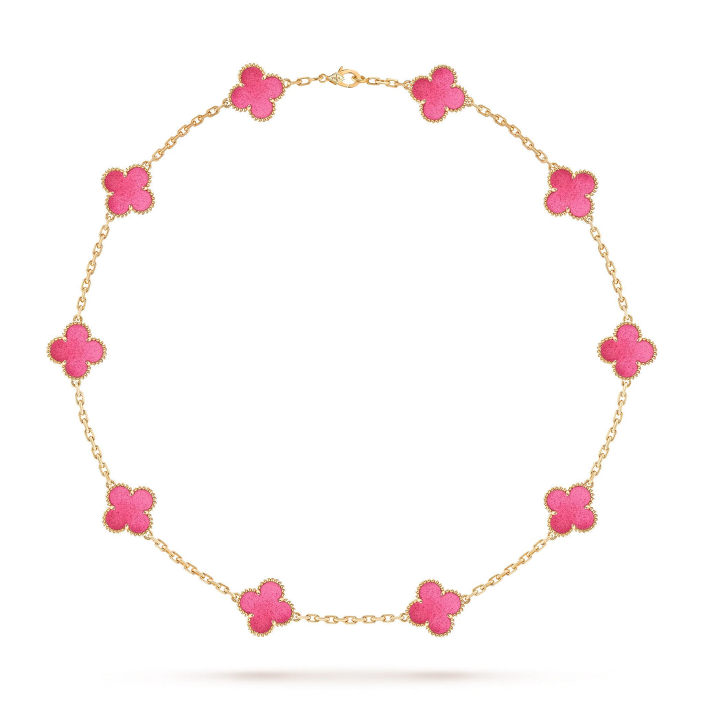 [Demo]NEW CLOVER 10 MOTIFS PINK ENAMEL NECKLACE