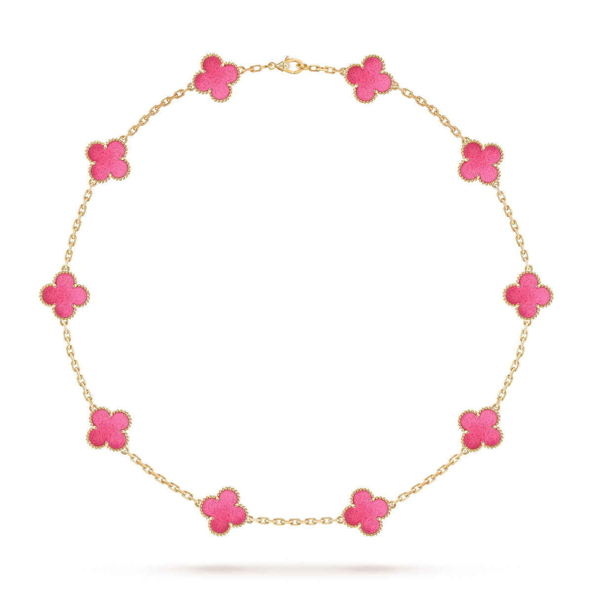 [Demo]NEW CLOVER 10 MOTIFS PINK ENAMEL NECKLACE