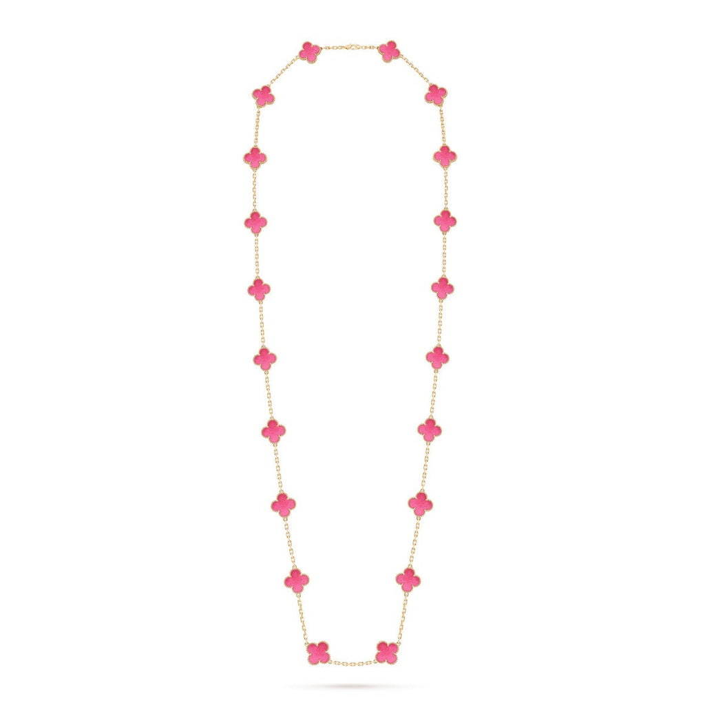 [Demo] NEW CLOVER 20 MOTIFS PINK ENAMEL NECKLACE