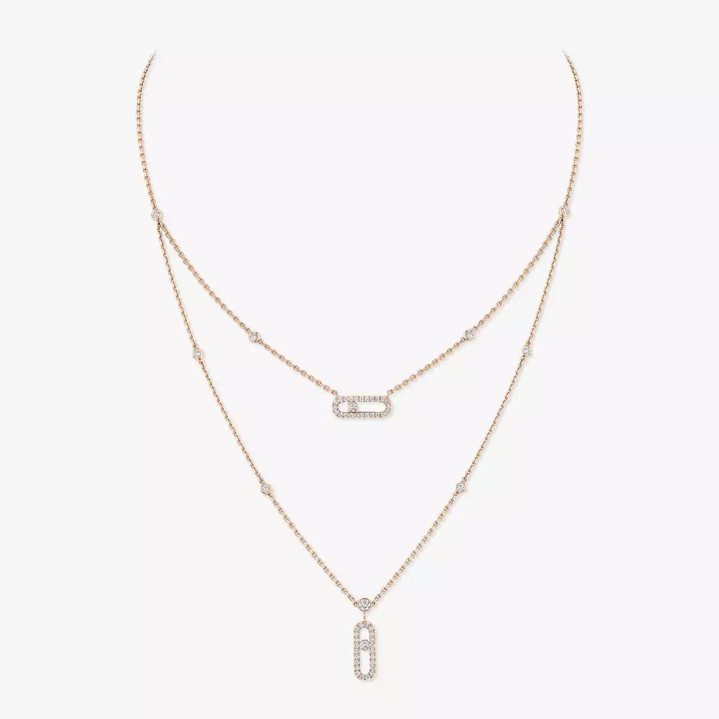 [Twinkle ]2 Rows Rose Gold Diamond Pave_ Necklace Move Uno