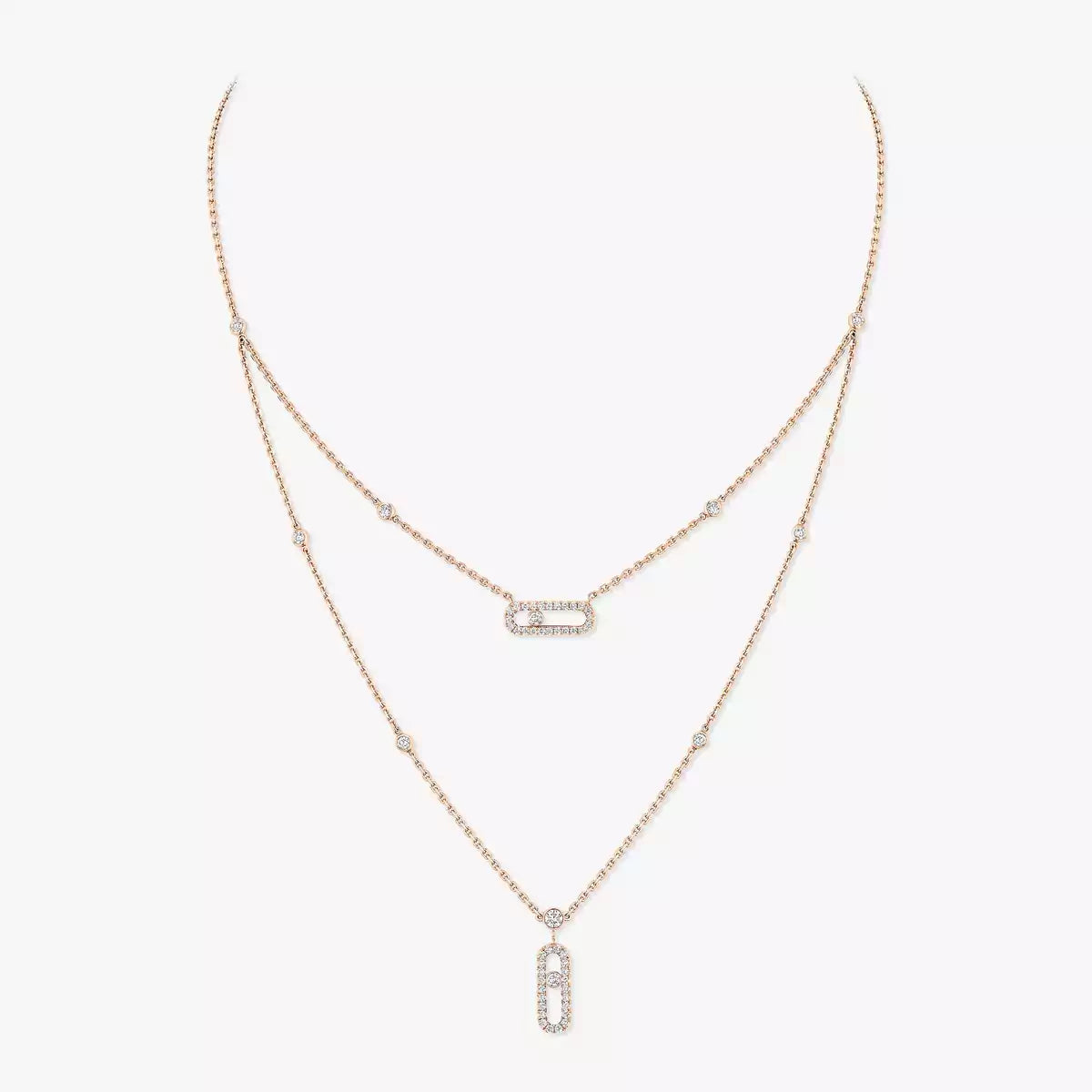 [Twinkle ]2 Rows Rose Gold Diamond Pave_ Necklace Move Uno