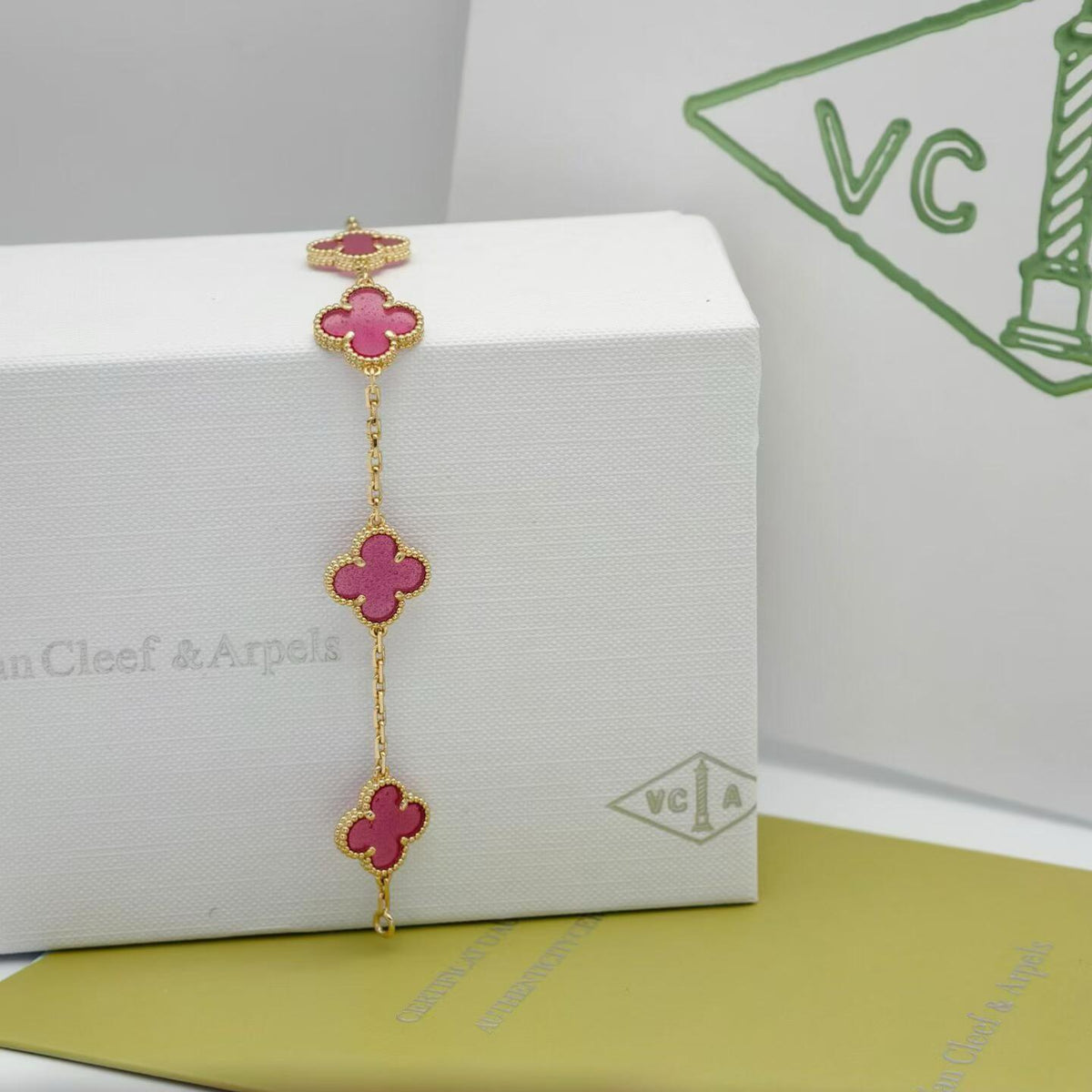 [Demo]NEW CLOVER 5 MOTIFS PINK ENAMEL BRACELET