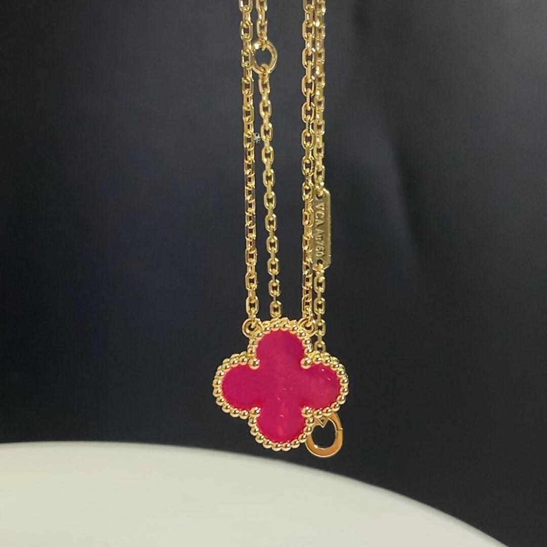 [Demo] NEW CLOVER 15MM PINK ENAMEL NECKLACE