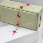 [Demo]NEW CLOVER 5 MOTIFS PINK ENAMEL BRACELET