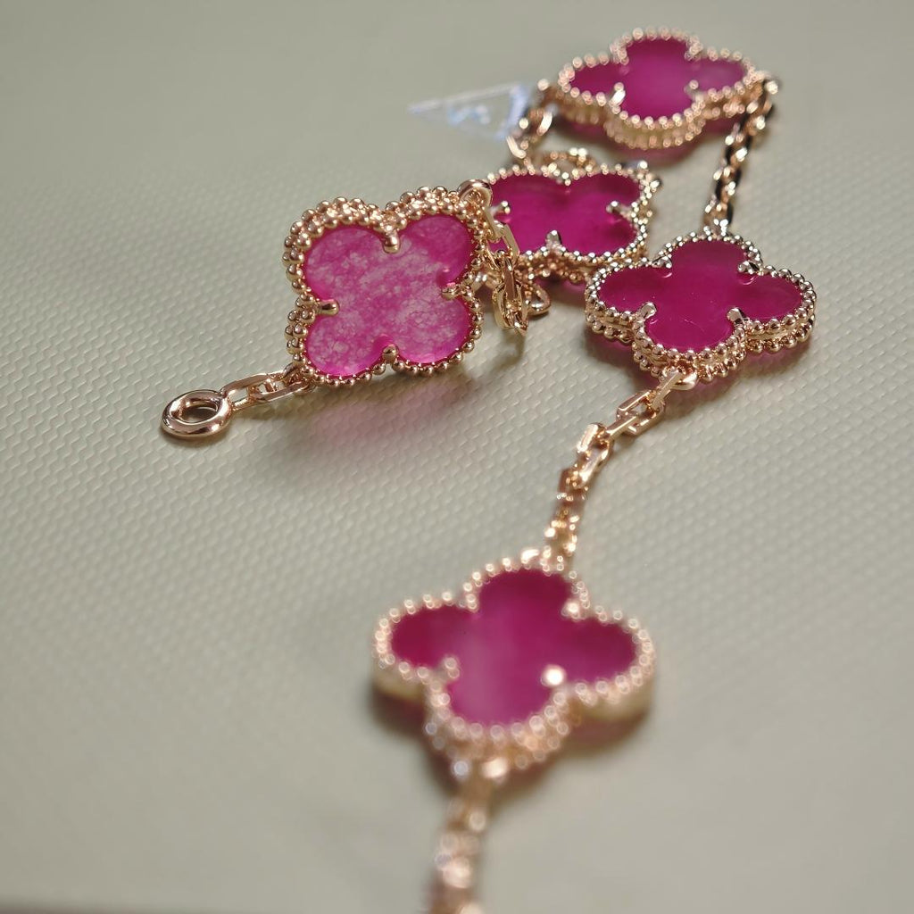 [Demo]NEW CLOVER 5 MOTIFS PINK ENAMEL BRACELET