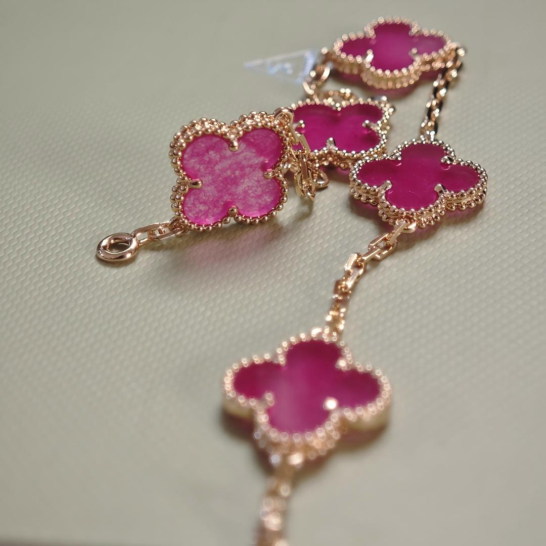 [Demo]NEW CLOVER 5 MOTIFS PINK ENAMEL BRACELET