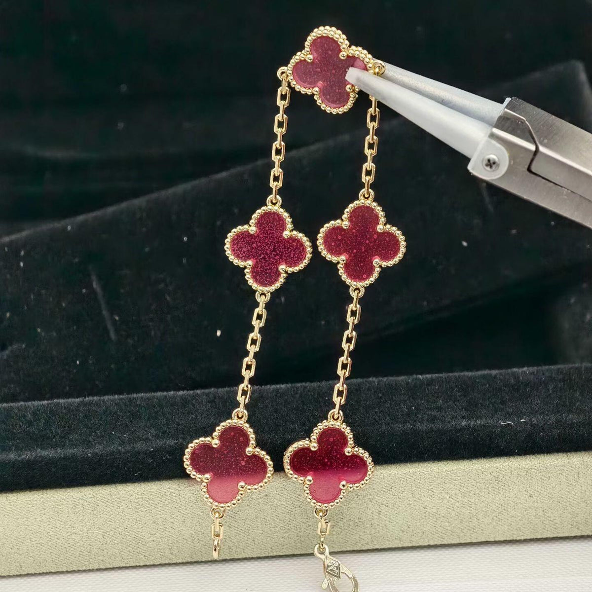 [Demo]NEW CLOVER 5 MOTIFS PINK ENAMEL BRACELET