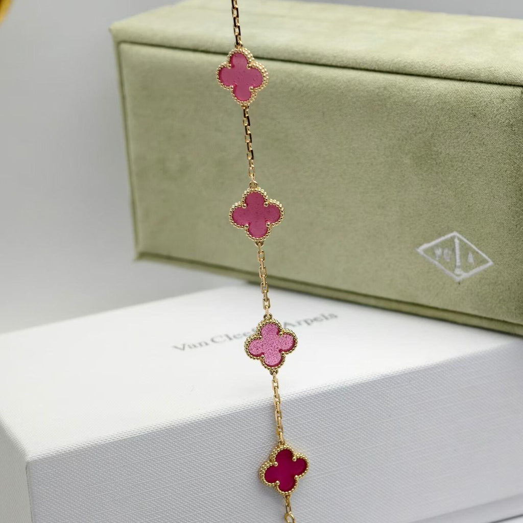 [Demo]NEW CLOVER 5 MOTIFS PINK ENAMEL BRACELET