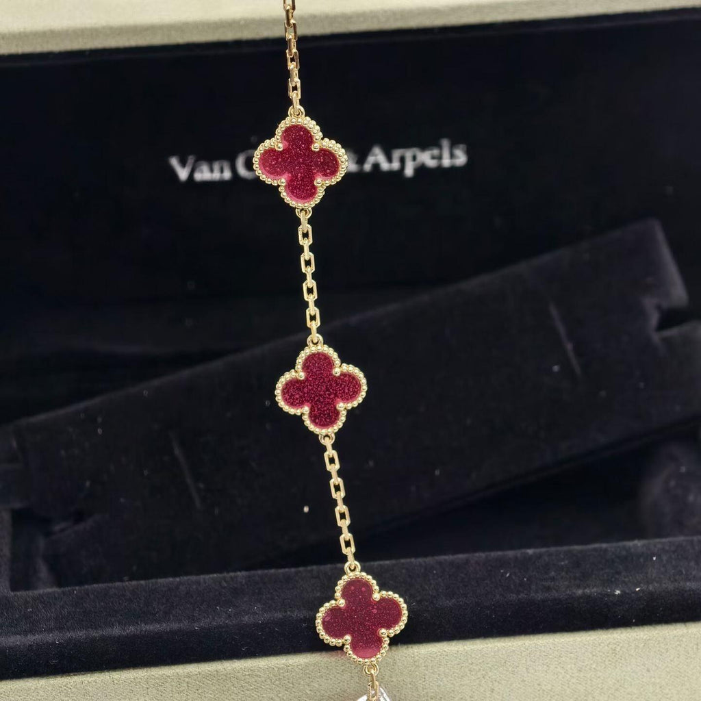 [Demo]NEW CLOVER 5 MOTIFS PINK ENAMEL BRACELET
